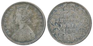 Victoria Empress, Silver ½ Rupee, 1888, Bombay Mint, A / II / B raised, (Prid 298). Very F