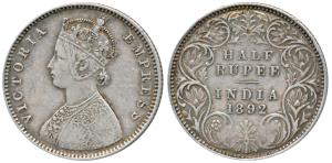 Victoria Empress, Silver ½ Rupee, 1892, Bombay Mint, A / I / B incuse, (Prid 302). Very Fi