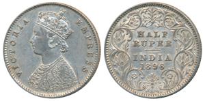 Victoria Empress, Silver ½ Rupee, 1896, Calcutta Mint, A / I / C incuse, (Prid 279). Very 
