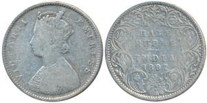 Victoria Empress, Silver ½ Rupee, 1897, Bombay Mint, A / I / B incuse, (Prid 305). Fine.