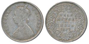Victoria Empress, Silver ½ Rupee, 1897, Bombay Mint, A / I / B incuse, (Prid 305). About V