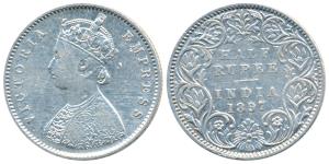 Victoria Empress, Silver ½ Rupee, 1897, Bombay Mint, A / I / B incuse, Normal ‘B’, ’7’ str