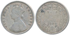 Victoria Empress, Silver ½ Rupee, 1898, Bombay Mint, A / I / B incuse, Inverted ‘B’, Unlis