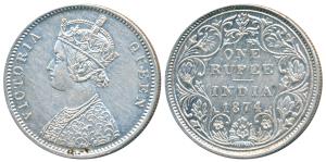 Victoria Queen, Silver Rupee, 1874, Bombay Mint, A2 / II / No mint mark, (Prid 142). Extre