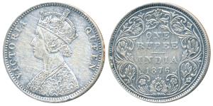 Victoria Queen, Silver Rupee, 1876, Bombay Mint, A5 / II / dot, obv. without crescent and 
