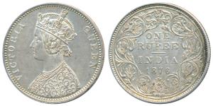 Victoria Queen, Silver Rupee, 1876, Bombay Mint, A5 / II / dot, obv. without crescent and 