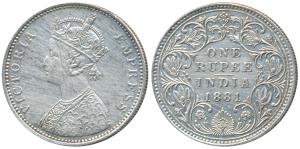 Victoria Empress, Silver Rupee, 1881, Bombay Mint, A3 / IV / dot, (Prid 157). Very Fine+.