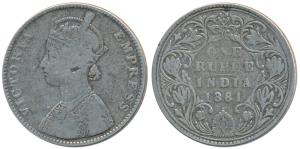 Victoria Empress, Silver Rupee, 1881, Bombay Mint, A3 / IV / dot, (Prid listed as 157). Fi