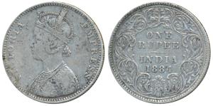 Victoria Empress, Silver Rupee, 1884, Bombay Mint, A6 / I / B raised, Unlisted in Pridmore