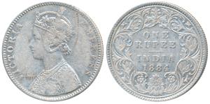 Victoria Empress, Silver Rupee, 1884, Bombay Mint, A6 / I / B raised, Unlisted in Pridmore