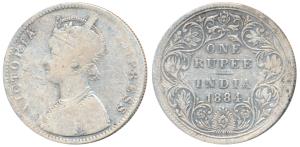 Victoria Empress, Silver Rupee, 1884, Bombay Mint, A6 / II / B raised, Unlisted in Pridmor