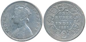 Victoria Empress, Silver Rupee, 1885, Bombay Mint, A3 / II / B raised in top and bottom fl