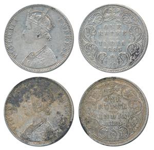 Victoria Empress, Silver Rupee, 1885, Bombay Mint, C2 / I / B raised, C2 / II / B raised, 