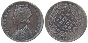 Victoria Empress, Silver Rupee, 1888, Bombay Mint, C2 / I / B raised, Error, die rotate to