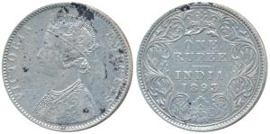 Victoria Empress, Silver Rupee, 1893, Bombay Mint, C2 / I / B incuse, 3 over 2 in date, ol