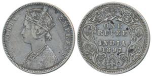 Victoria Empress, Silver Rupee, 1897, Bombay Mint, C2 / I / B incuse, (Prid 183). Very Fin