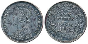 Victoria Empress, Silver Rupee, 1897, Calcutta Mint, C3 / I / C incuse, (Prid 136). Very F