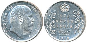 Edward VII, Silver Rupee, 1908, Calcutta Mint, (Prid 194). Extremely Fine.