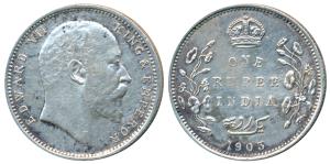 Edward VII, Silver Rupee, 1903, Bombay Mint, B raised below the cross pattee and without d