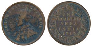 George V, Copper ¼ Anna, 1913, Calcutta Mint, Error, die rotate to 10 o’clock. About Very 