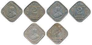 George V, Cupro-Nickel 2 Annas (3), 1919, 1920 and 1924, Calcutta Mint, (Prid 881, 882 & 8