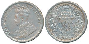 George V, Silver ½ Rupee, 1912, Calcutta (Prid 319). Very Fine+, Rare.