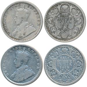 George V, Silver ½ Rupee, 1915, Calcutta Mint, (Prid 322). Fine and Fine+. (2)