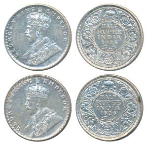 George V, Silver ½ Rupee, 1925 and 1926 both Bombay Mint, (Prid 347 & 348). Very Fine+. (2