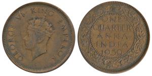 George VI, Bronze ¼ Anna, 1939, Error, die rotate to 9 o’clock (Prid 685). Very Fine+, Rar