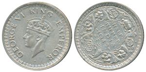 George VI, Half Silver ½ Rupee, 1942, B / Ia / dot, Error, die rotate to 2 o’clock (Prid 3