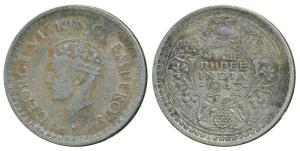George VI, Half Silver ½ Rupee, 1943, Bombay Mint, reverse II / diamond, Unlisted in Pridm