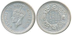 George VI, Half Silver ½ Rupee, 1945, B / Ia / dot, Error, die rotate to 4 o’clock (Prid 3