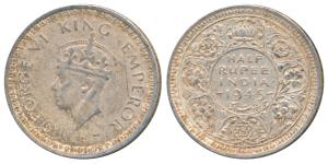 George VI, Half Silver ½ Rupee, 1945, Lahore Mint, B / Ia / L, Large and open 5 in date, U