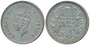 George VI, Half Silver Rupee, 1943, Bombay Mint, A / Ia, Large Head and Small 3 in date, (