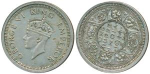 George VI, Half Silver Rupee, 1944, Bombay Mint, D / Ia / dot, Error, die rotate to 10 o’c