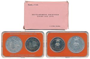1978 Uncirculated Set, Food and Shelter For All, set of 2, Rupees 10 and 50. In near immac