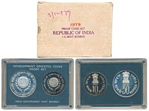 1979 Proof Set, Happy Child Nation’s Pride, set of 2, Rupees 10 and 50. In near immaculate