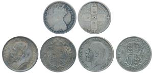 Great Britain, George V, Silver ½ Crown, 1918 and 1933; Great Britain, Silver Godless Flor