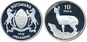 Botswana, Silver 10 Pula, 35g, 1978, Klipspringer (KM 12a). Proof.