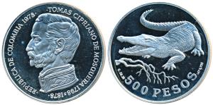 Colombia, Tomas Cipriano De Mosoquera (1798-1878), Silver 500 Pesos, 28.28g, 1978, a croco