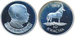 Malawi, Silver 10 Kwacha, 35g, 1978, Sable Antelope (KM 16). Proof.