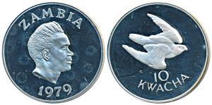 Zambia, Kenneth Kaunda, Silver 10 Kwacha, 31.36 g, 1979, Taita Falcon (KM 19). Proof.