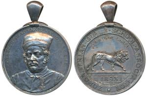 Zoroastrian Girls School, Silver, obv. Bust of Bengalee wearing a Parsi hat and wearing th