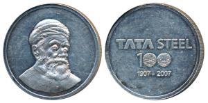 Tata Steel, Silver, 100g, portrait of Jamshedji Tata on obv., name of the company with 100