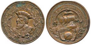 400th Anniversary of Discovery of India in 1898, Bronze Medallion, obv. Vasco Da Gama with