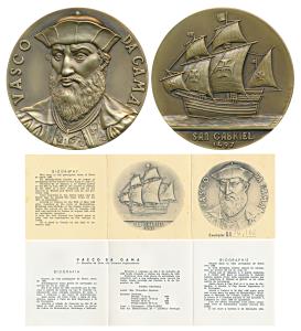 Vasco Da Gama's flag ship San Gabriel, Bronze Medallion, obv. portrait of the navigator, r