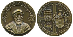 Discovery of India in 1498, Bronze Medallion, obv. Vasco Da Gama, with Armillary sphere se