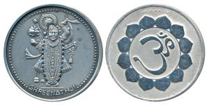 Silver Bar, 30.34g, obv. Shreenathji, rev. OM. Extremely Fine.