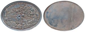Oval Silver Bar, 50g, obv. Shatrujay Mahatirth, Palitana, scene of the temple town, Unifac