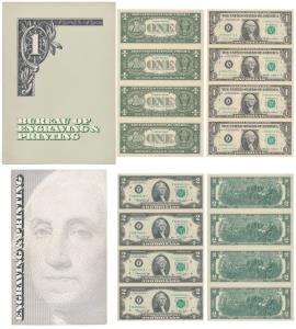 United States of America, Uncut Dollar Sheet, $1 with the portrait of George Washington; $